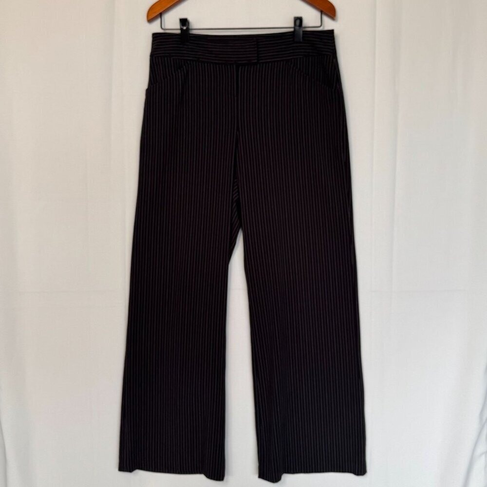90s Vintage Max Studio Black Light Blue Pink Pinstripe Wide Leg Trouser Size 12